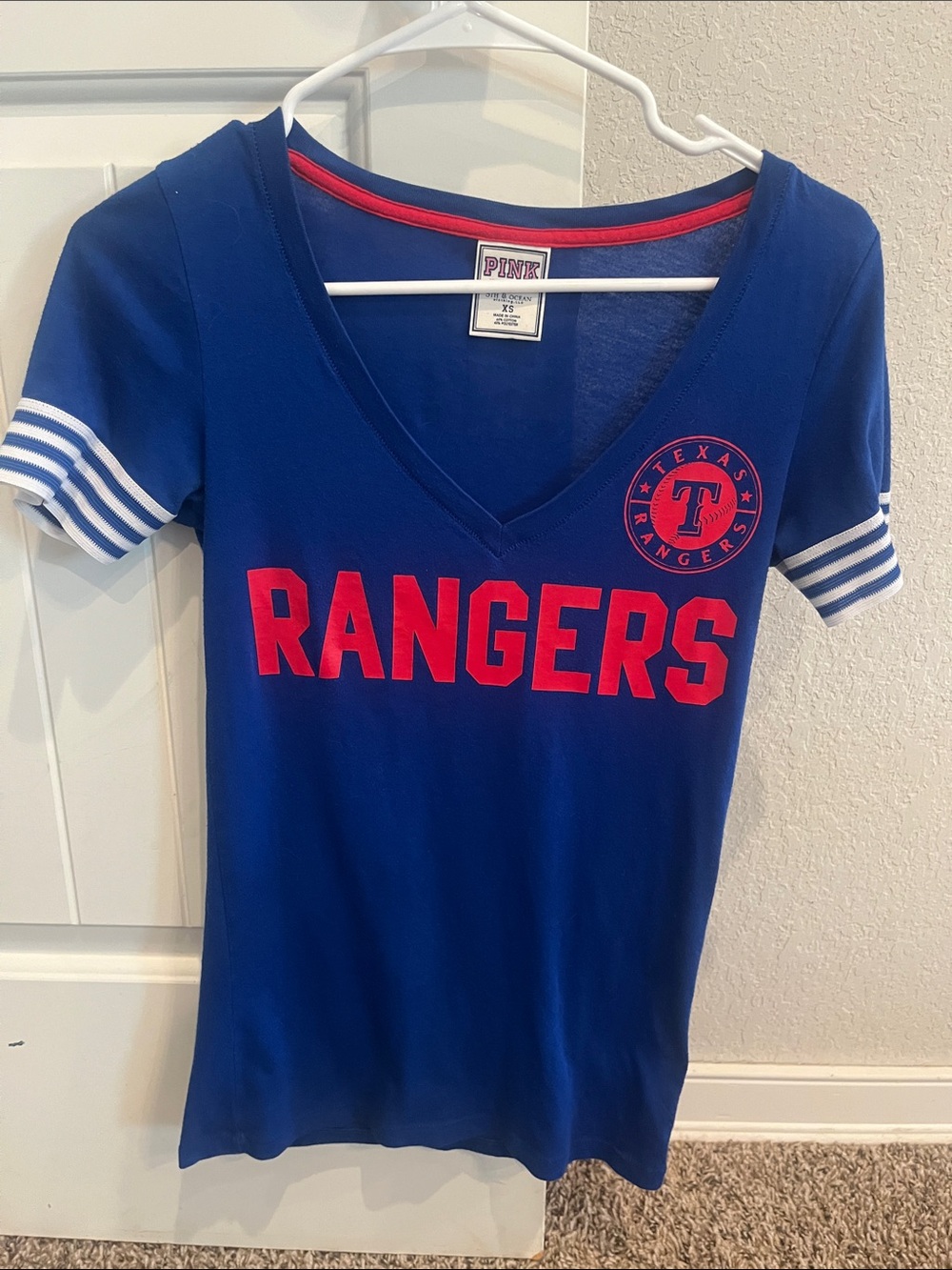 PINK Victoria's Secret Blue Tee with Red Lettering